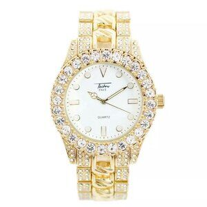18K Gold Finish Iced Out Presidential Cuban Watch